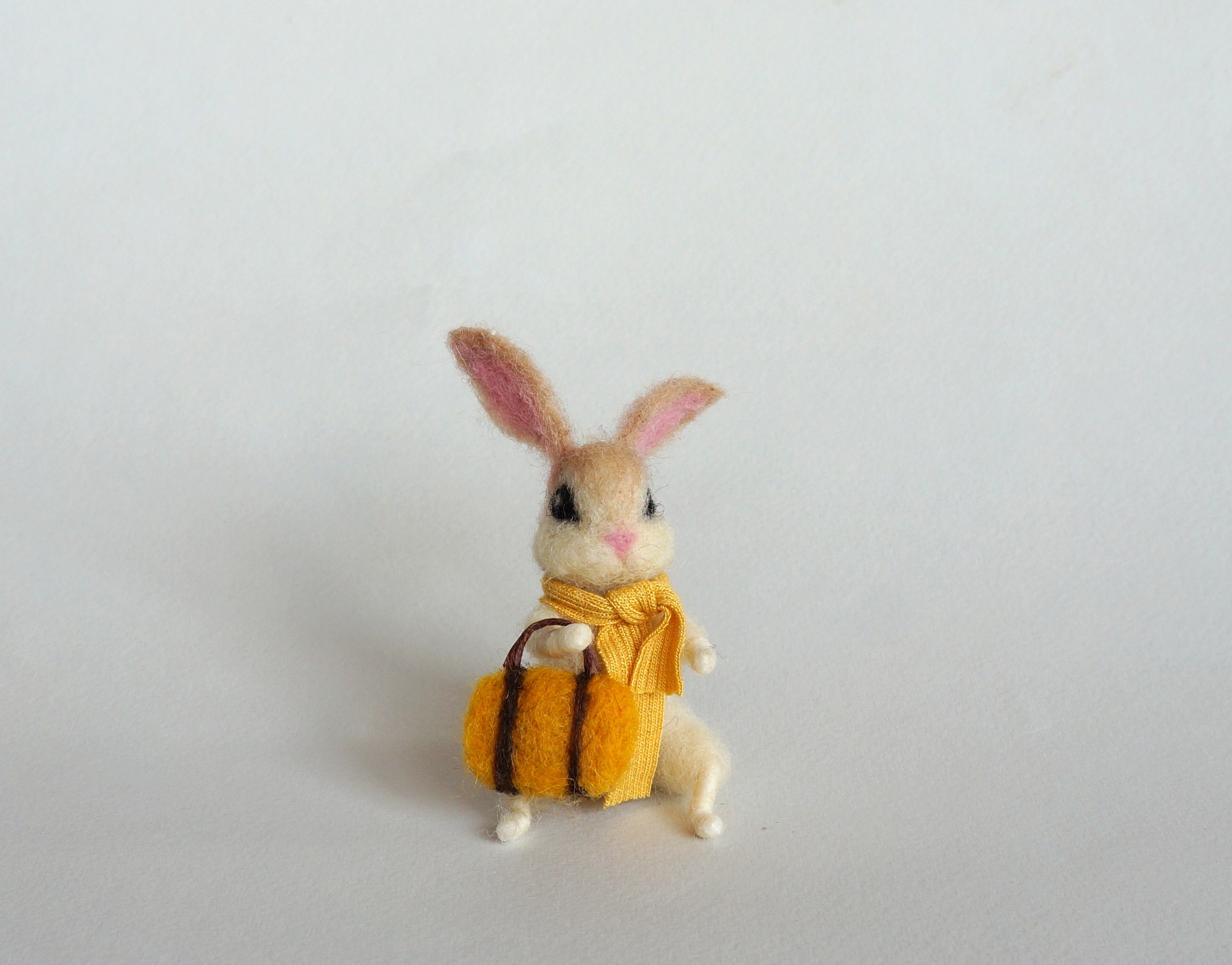 Traveling Bunny White Rabbit Cute Hare Tiny Animal Needle Felt Bunny ...