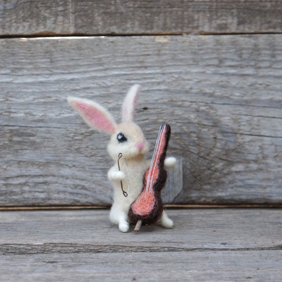 Cello Player Gift - Cellist Bunny Figurine - Music Teacher Appreciation - Miniature Musician Art Doll