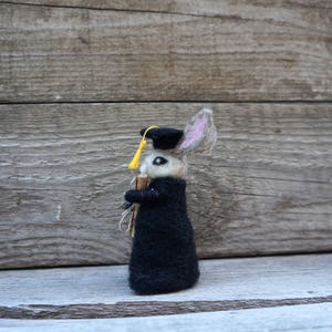 Graduation Bunny Gift - Needle Felted Rabbit with Diploma & Cap - Class of 2026 Scholar -Cake Topper -Keepsake image 10