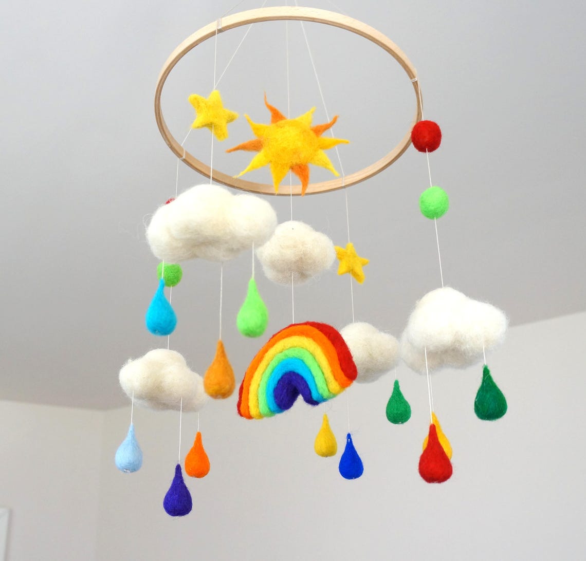 Regenbogen Mobile Sonne Mobile Filz Wolke Mobile Regentropfen Etsy.de