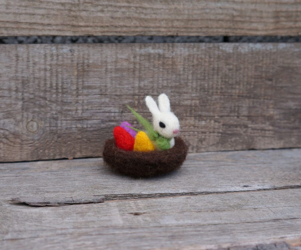 Felted Easter Bunny Needle Felted Rabbit Nest Bunny Easter Eggs Wool ...