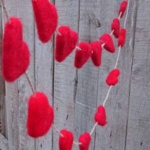 Needle Felted heart Red Heart Garland Valentines heart garland Wool Red Hearts Woolen décor Party Banner Holiday Home Decor Wedding Garland image 4