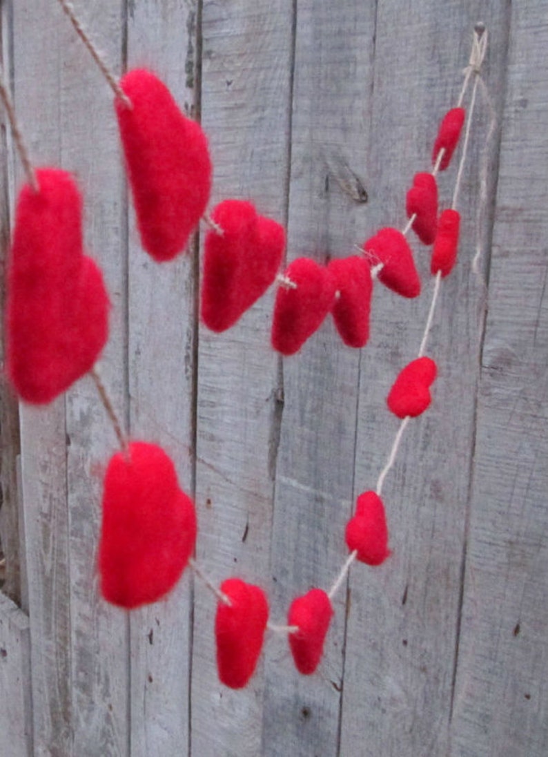 Needle Felted Heart Red Heart Garland Valentines Heart Garland Etsy