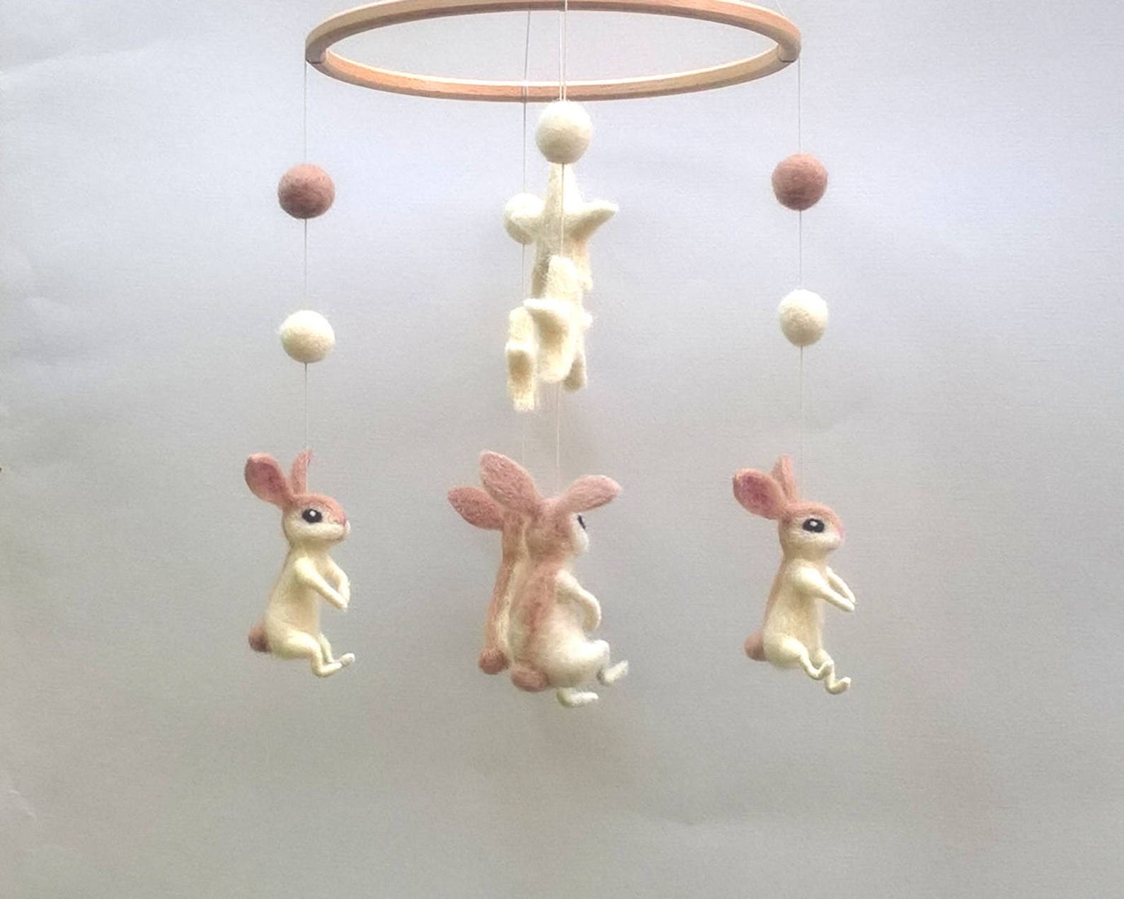 Bunny Mobile Baby Crib Mobile Felted Animal Mobile White Etsy