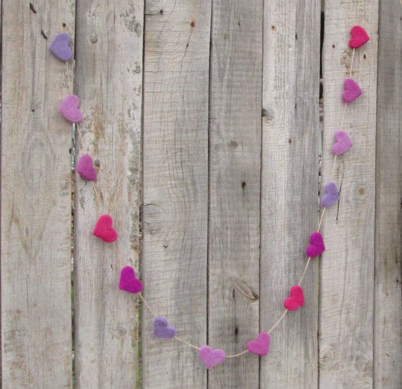 FAZHBARY 2 Pack Violet Heart Garland - Felt Heart Banner For Valentine's, Wedding, Bachelorette Decor (3m Rope)