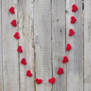 Needle Felted heart Red Heart Garland Valentines heart garland Wool Red Hearts Woolen décor Party Banner Holiday Home Decor Wedding Garland image 1