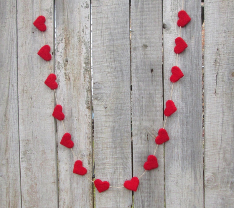 Needle Felted Heart Red Heart Garland Valentines Heart Garland Etsy