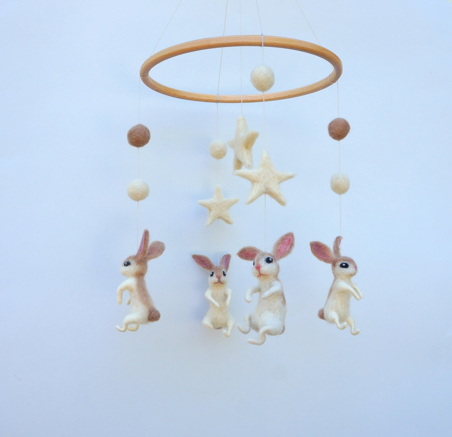 Bunny Mobile Baby Crib Mobile Felted Animal Mobile White Etsy