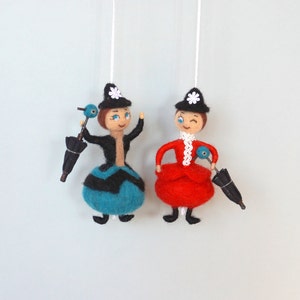 Mary Poppins Art doll Felt wool doll Felt Miniature Hanging ornament Famous Nanny Talking Umbrella Wool sculpture Mini Doll Handmade doll