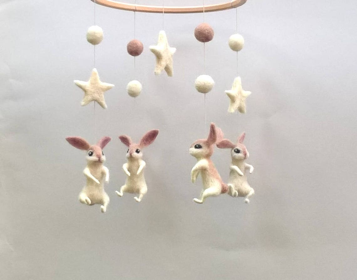 Bunny Mobile Baby Crib Mobile Felted animal mobile White Etsy