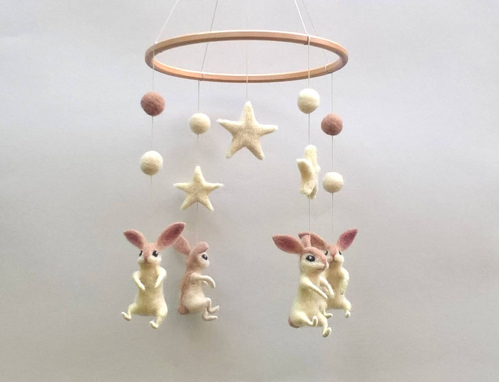 Bunny Mobile Baby Crib Mobile Felted Animal Mobile White Etsy