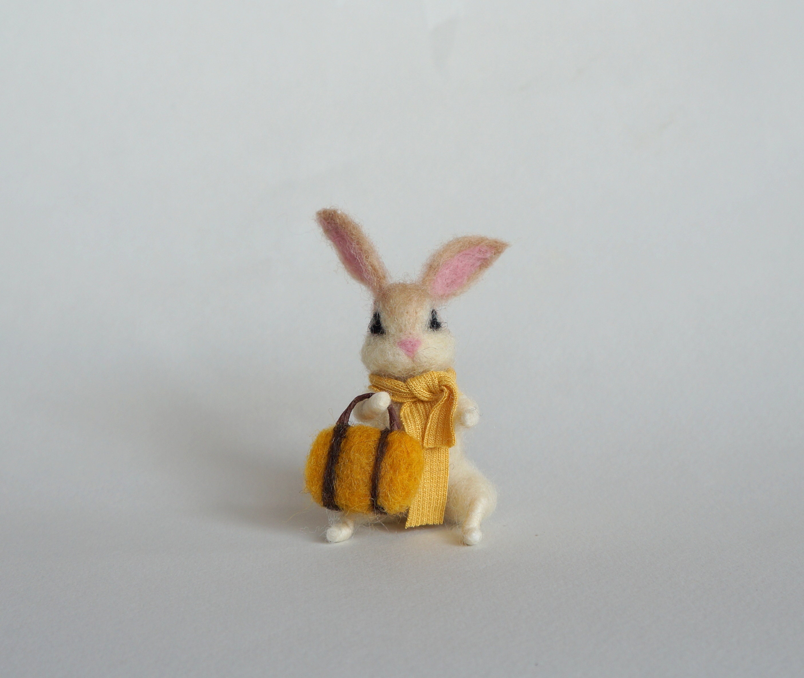 Traveling Bunny White Rabbit Cute Hare Tiny Animal Needle Felt Bunny ...
