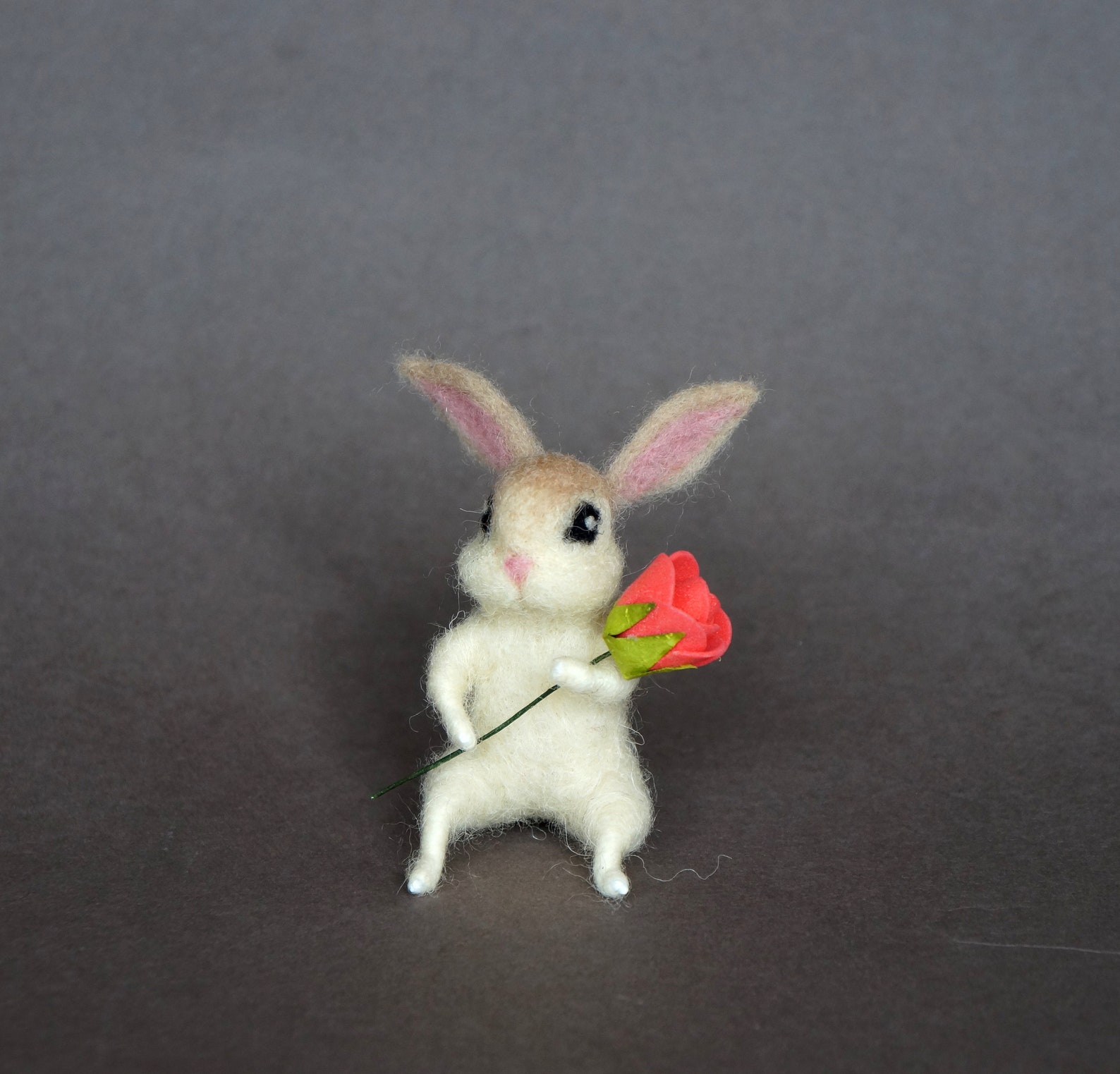 Felted Miniature Bunny White Bunny Flower Tiny Hare Rose | Etsy