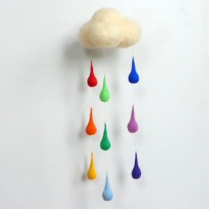 Rainbow mobile Mobile for Playroom Raindrops mobile Colorful Felt mobile Decorative mobile Kids room Nursery decor Rain childrens decor
