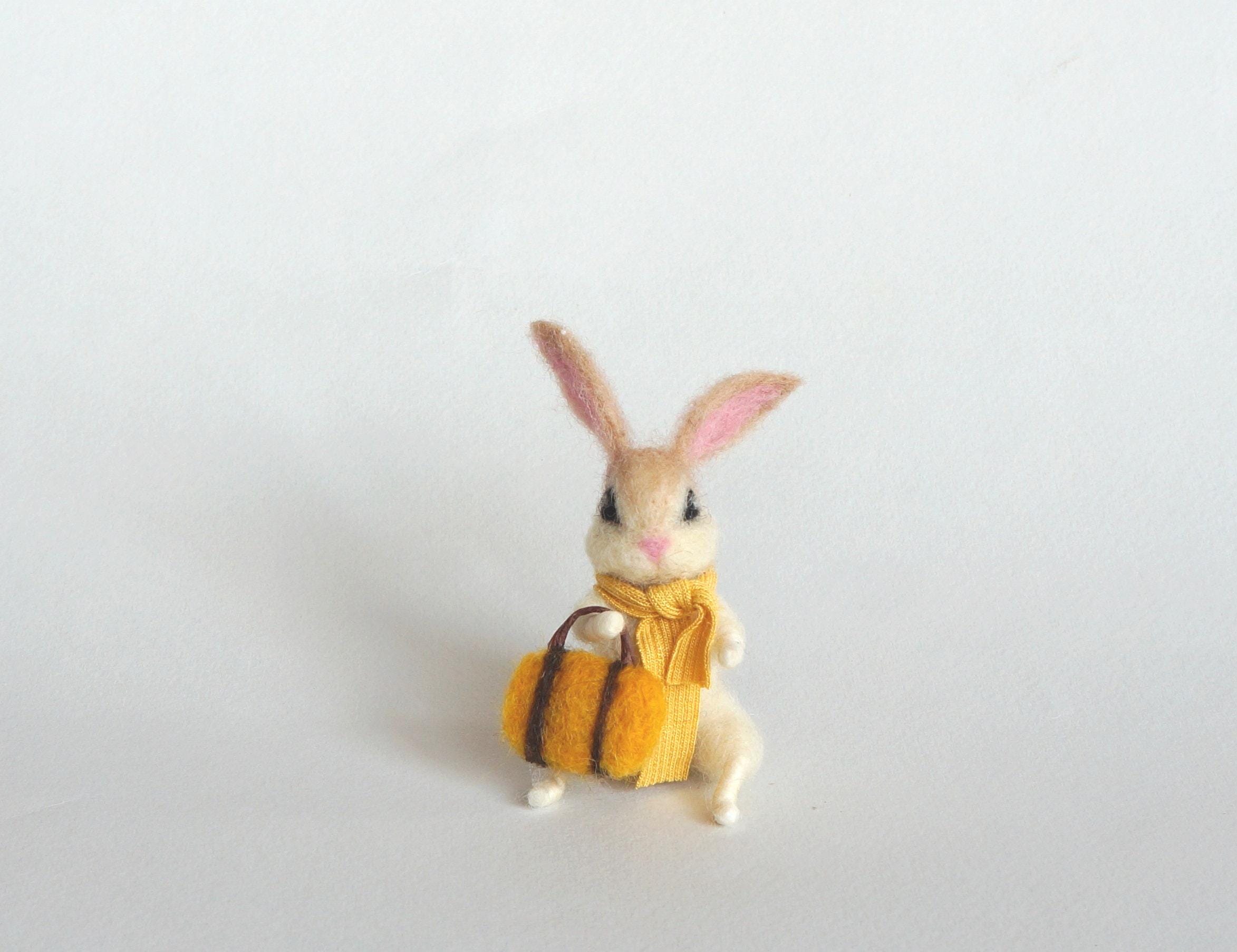 Traveling Bunny White Rabbit Cute Hare Tiny Animal Needle Felt Bunny ...