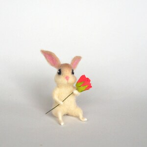 Felted Miniature Bunny White Bunny Flower Tiny Hare Rose Dollhouse ...