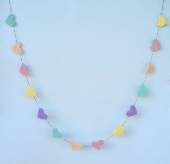 Pastel garland Bunting Summer banner Pastel colorful Heart Living room Bedroom decor Felt heart Banner Summer Wedding  Heart Baby Shower