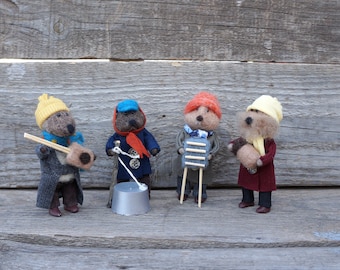 Gevilte otter Gevilte muppet Emmet otter Kerst miniatuur Jug-band Biologische Kunstpoppen Wol Gevilte Dieren Winter Decor Poppenhuis Beeldje