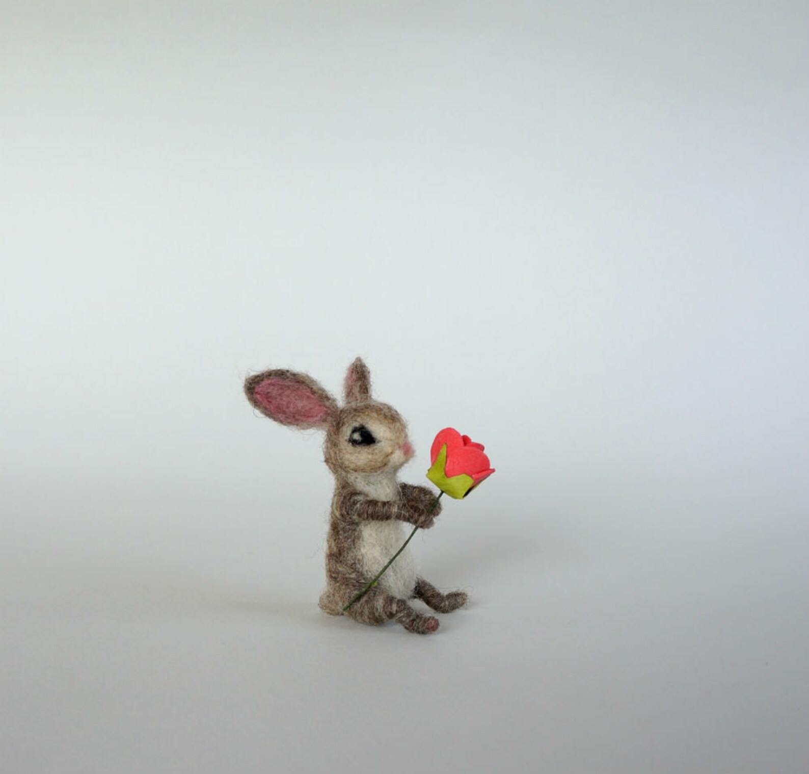 Miniature Animal Felted Bunny With Flower Needle Felt Animal Cute Hare ...