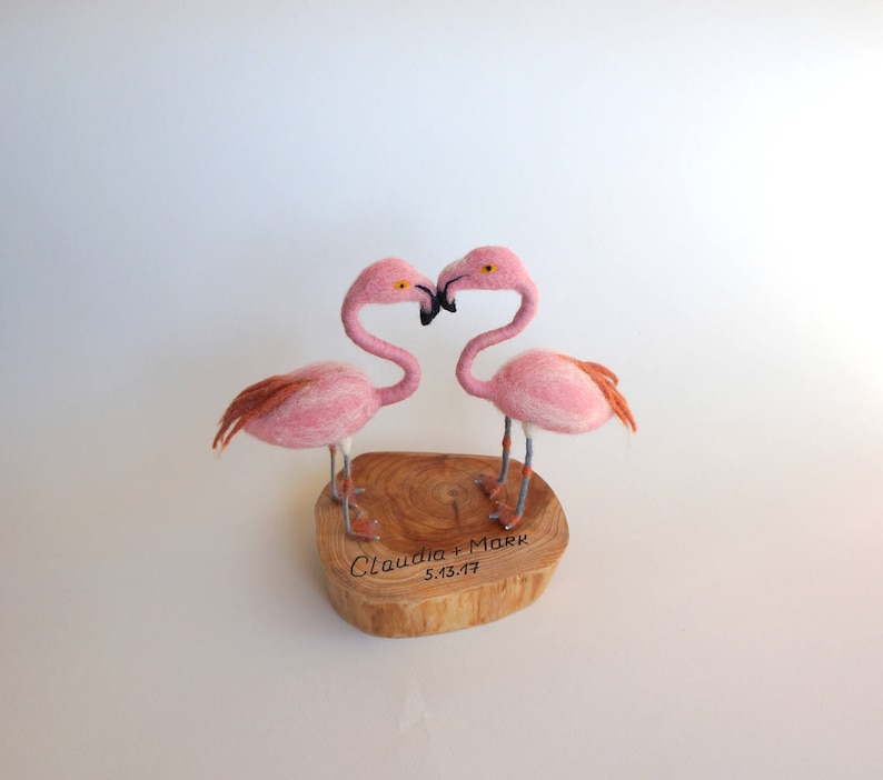 Flamingo Wedding Cake Topper Beach Love bird Felt cake topper Beach wedding Woolen wedding Tropical Wedding Bird Flamingos couple in love