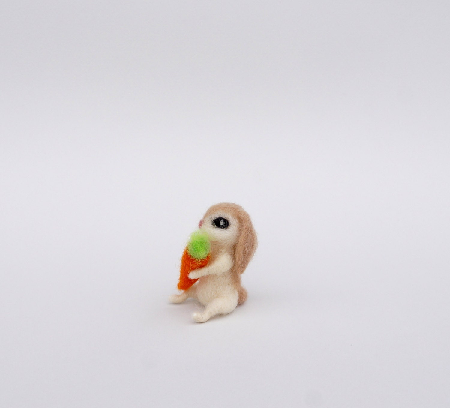 Tiny Bunny Carrot Mini Hare White Felt Rabbit Wool Figurine Cute Easter ...
