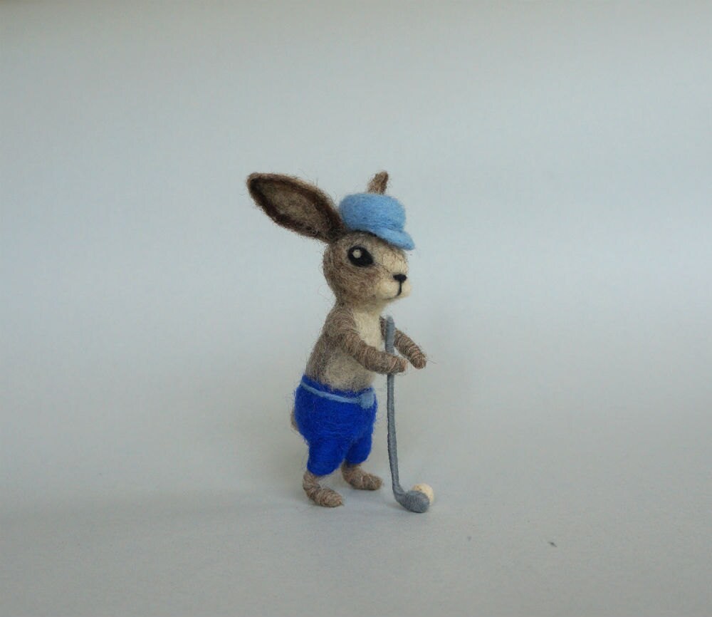 Golfer Rabbit Father's day gift Woolen bunny playing golf