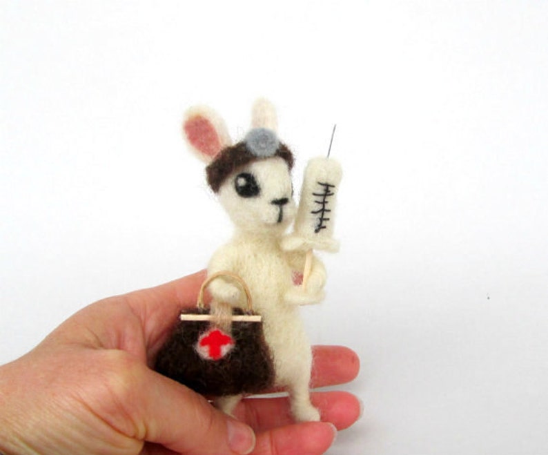Doctor bunny ornament Felted Doll medical rabbit Cute Gift for | Etsy
