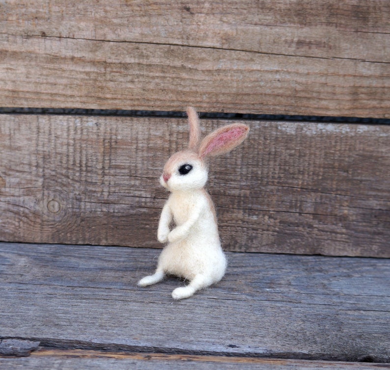 Needle Felted Bunny White Rabbit Wool Rabbit Figurine Tini Etsy