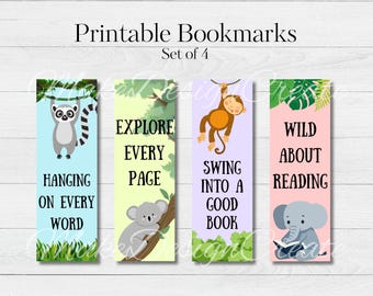 Jungle Bookmarks | Kids Bookmarks | Elephant Monkey Lemur Koala | Classroom Rewards | Jungle Party Favor | Summer Reading | Digital Download