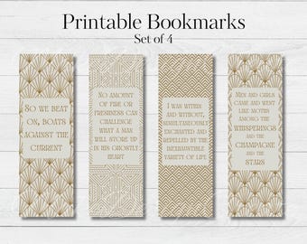 The Great Gatsby Bookmarks | Art Deco Bookmarks | 1920s Roaring Twenties | Vintage Literary Bookmarks | Printable Digital Download