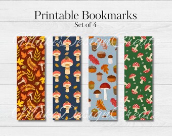 Fall Mushroom Bookmarks | Mushroom Bookmarks | Acorns & Leaves | Autumn Bookmarks | Cottagecore Bookmarks | Digital Download | Printable