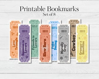Trope Ticket Bookmarks | slow burn, enemies to lovers, morally gray, grumpy x sunshine | Printable Bookmarks | Book Lover Gift | Set of 8