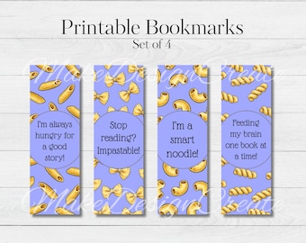 Pasta Bookmarks | Food Bookmarks | Macaroni Printable Bookmarks | Book Lover Gifts | Weird Bookmarks | Digital Download | Set of 4