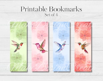 Hummingbird Bookmarks | Watercolor Flower Bookmarks | Printable Bookmarks | Spring Summer Bookmarks | Floral Bookmarks | Digital Download