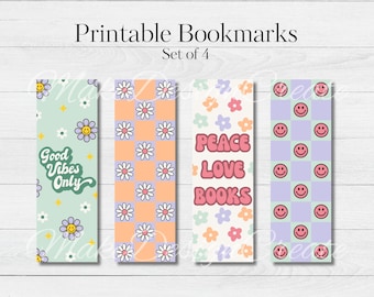 Groovy Bookmarks | Vintage Retro Bookmark | Hippie Bookmark | Good Vibes Only | Peace Love books | Printable Bookmarks | Digital Download