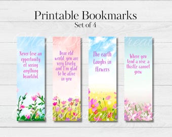 Floral Watercolor Bookmarks | Nature Quote Bookmarks | Spring and Summer Bookmarks | Earth Laughs in Flowers | Digital Download