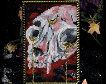 Lacrimae Lunae VII - Original  Oil Painting - Dark Skull Surreal Emotive Art - Illusorya Stefania Russo Artist