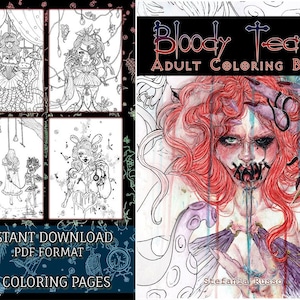 Adult Coloring Book Bloody Tears Original Dark Gothic Horror Art Instant Download Printable image 1