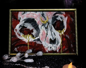 Lacrimae Lunae VI - Original  Oil Painting - Dark Skull Surreal Emotive Art - Illusorya Stefania Russo Artist