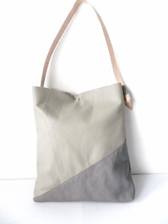 gray leather tote