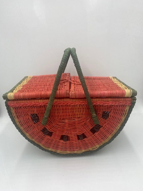 Vintage Wicker Watermelon Picnic Basket - Wicker … - image 1