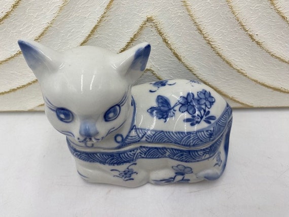 Vintage Cat Trinket Box - Vintage Cat Figurine - … - image 3