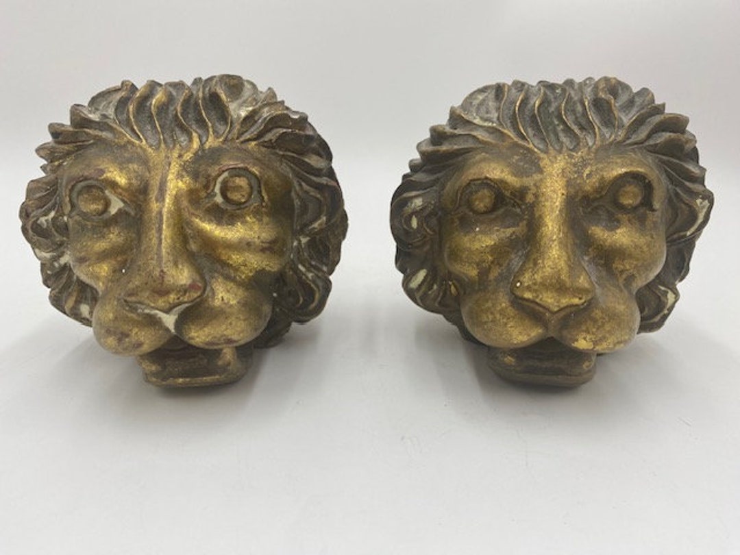 Vintage Gold Lion Head Bookends Gold Lion Head Bookends Lion Head