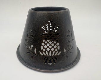 Small Vintage Rustic Punched Tin Metal Lamp Candle Shade Topper with Pineapple Cutout