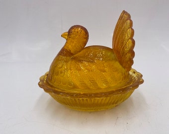 Vintage Glass Turkey Covered Candy Dish - Nesting Turkey - Vintage Glass Turkey - Vintage Glass Turkey - Collectible Glass Turkey -  Glass