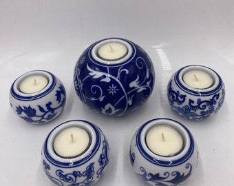 Vintage Tealight Candleholders - Tealight Candleholders - Vintage Bombay Company - Tea Light Candle Holder - Blue and White Candle Holder