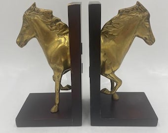 Vintage Solid Brass Horse Bookends
