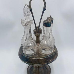 Vintage Silverplate Cruet Set - Silverplate Cruet Set - Vintage Cruet Set - Cruet Set - Vintage Silverplate - Silverplate Footed Caddy