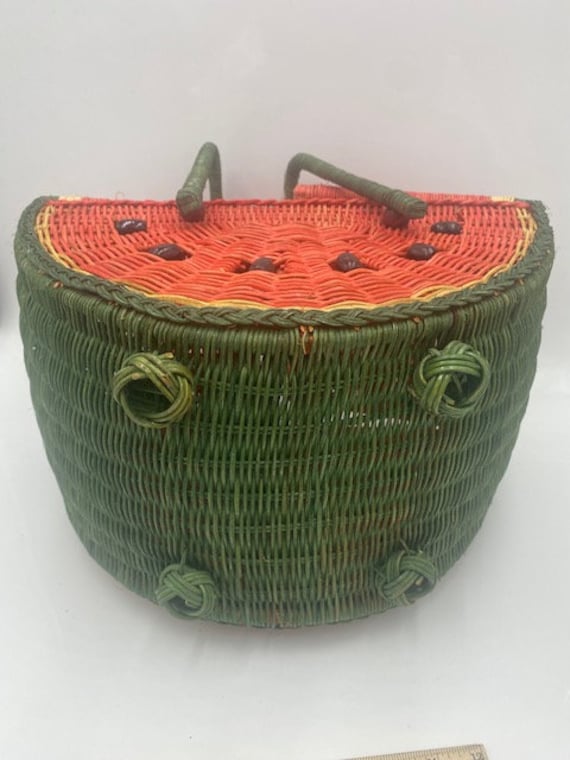 Vintage Wicker Watermelon Picnic Basket - Wicker … - image 7