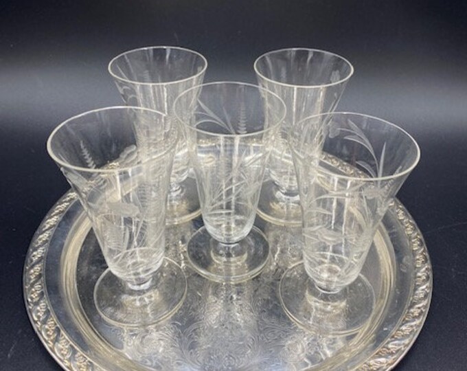 Vintage Cordial Glasses With Serving Tray Set of 5 Cordial Glasses